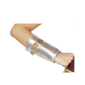 Metallic Silver Wrist Cuffs with Gold Studded Trim